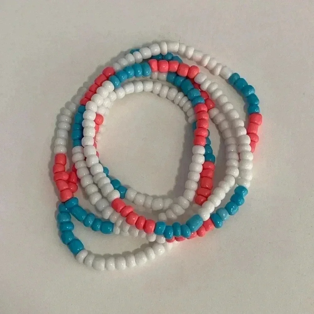 Turquoise White Watermelon Pink Handmade Large Seed Bead Bracelet Necklace